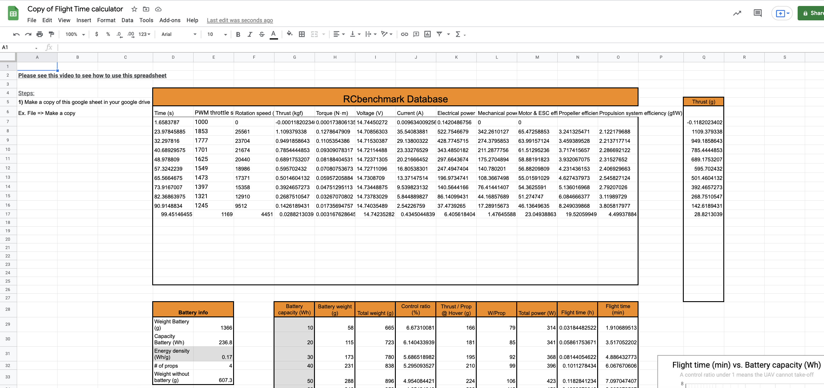 drone flight time calculator sheet