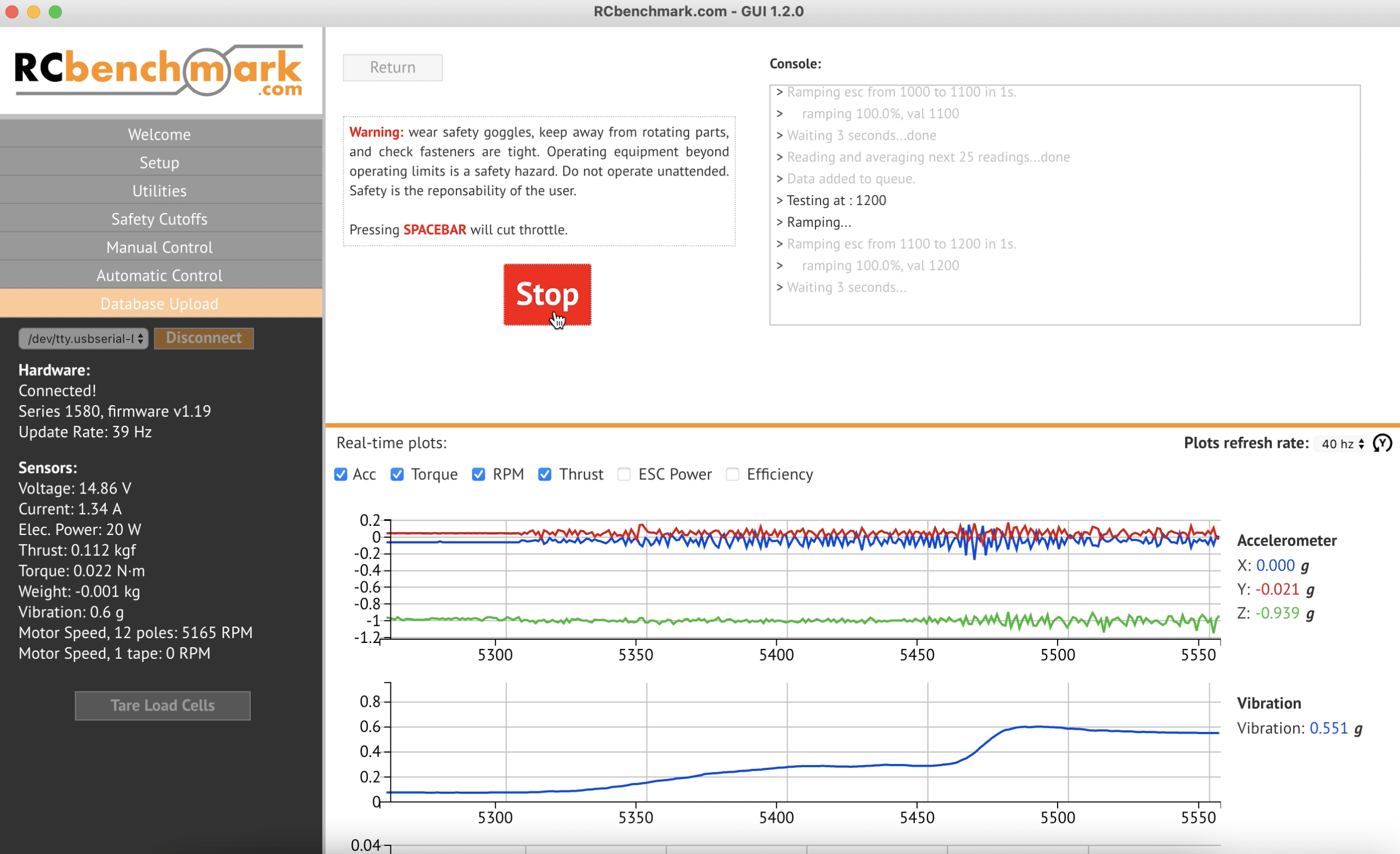propulsion test in progress with automated test script